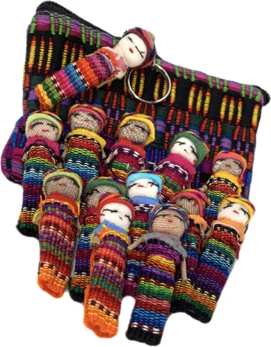 Miniatura 2 de Guatemala Worry Dolls Juego de 12 muñecas tradicionales de 2.2 x 0.4 in con bonita bolsa de almacenamiento y llavero extra, divertidos