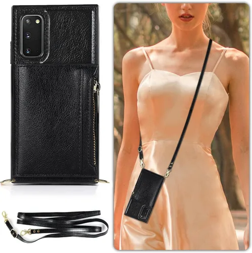 UEEBAI Funda tipo cartera cruzada para Samsung Galaxy S20 FE 5G, funda de piel sintética con cremallera y ranuras para tarjetas con correa de muñeca