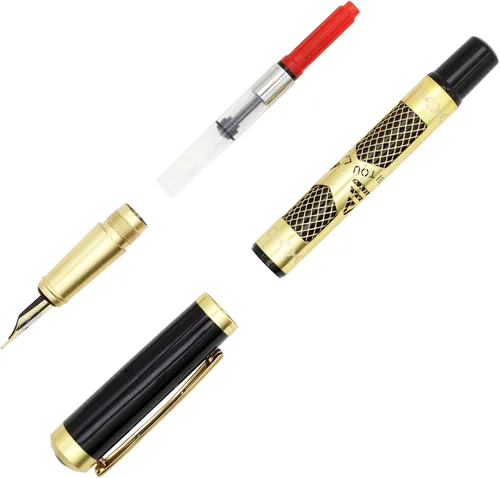 Miniatura 5 de Gullor Pluma estilográfica de metal con convertidor y caja de regalo, punta doblada, oro