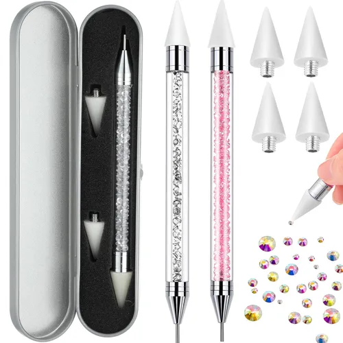 Miniatura 8 de 2 piezas de lápiz de cera con punta de diamante de imitación y pluma de punteado, selector de gemas de diamante de imitación de doble punta, lápiz