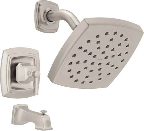 Miniatura 11 de Moen Conway Chrome Posi-Temp Juego de Grifo para Tina y Ducha con Cabezal Cuadrado, Manija de Palanca de Ducha y Boca de Tina, Válvula Incluida