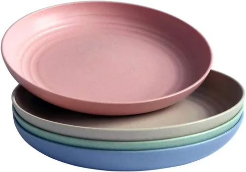 Platos ligeros de paja de trigo, juego de 4 platos y platos irrompibles, aptos para lavavajillas y microondas, no tóxicos, sin BPA y saludables para