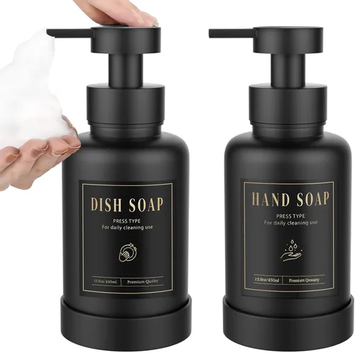 Miniatura 16 de Luxspire Dispensador de jabón espumoso, dispensador de jabón con bomba de espuma de vidrio, dispensador de jabón de manos antideslizante con 5