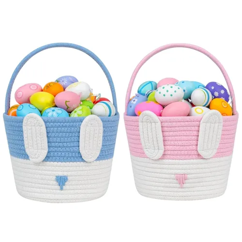 Miniatura 12 de CubesLand Cestas de Pascua para niños, juego de 2 cubos vacíos de conejo con asa, bolsas de cesta de caza de huevos de Pascua suaves y resistentes