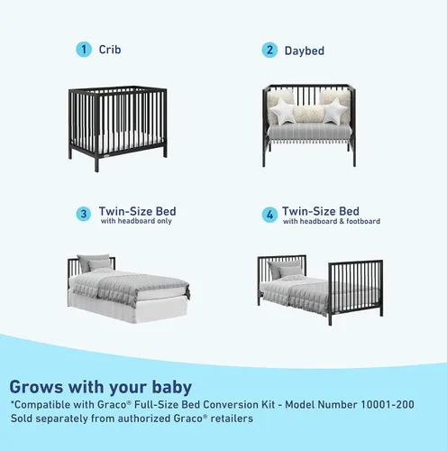 Miniatura 5 de Graco Teddi, Mini cuna convertible 4 en 1 con colchón adicional resistente al agua (negro) – Certificado GREENGUARD Gold, colchón de 7 cm incluido
