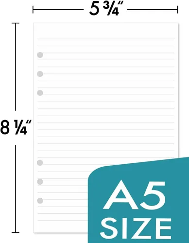 Miniatura 3 de Papel rayado A5 con 6 agujeros perforados, 100 hojas (200 páginas), compatible con organizador Filofax A5, 3.53 oz/m², color blanco