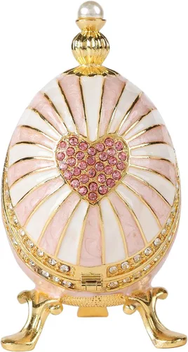 Miniatura 13 de Cajas de joyería con forma de huevo de Pascua azul con bisagras con diamantes de imitación en forma de amor, esmalte de regalo para mujeres