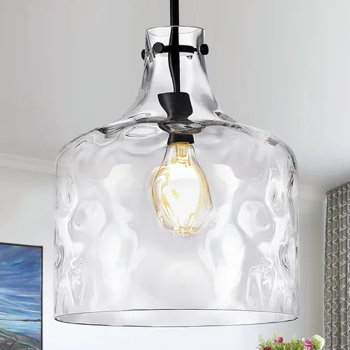Miniatura 23 de CATINER Lámpara colgante artesanal de 11 pulgadas de latón dorado de mediados de siglo moderno con pantalla de vidrio sembrado - Elegante lámpara
