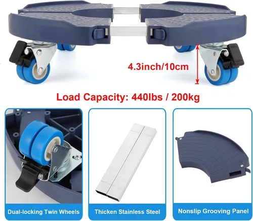 Miniatura 6 de W B D WEIBIDA Carrito para plantas con ruedas de servicio pesado, capacidad de 440 libras, ajustable de 15 a 21 pulgadas, soporte rodante para Azul