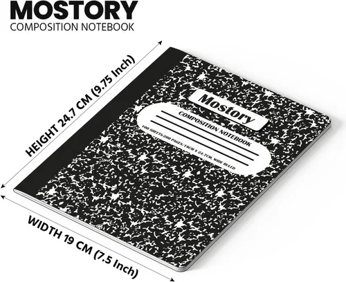 Miniatura 5 de MOSTORY Paquete de 5 cuadernos de composición – 200 páginas con rayas anchas (100 hojas), tamaño 7.5 x 9.75 pulgadas, suministros escolares a
