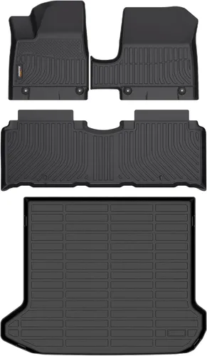 Miniatura 23 de Alfombrillas para todo tipo de clima y forro de carga para Volkswagen Atlas 2018-2025 (asiento de cubo de 6 pasajeros), juego completo de 3 filas