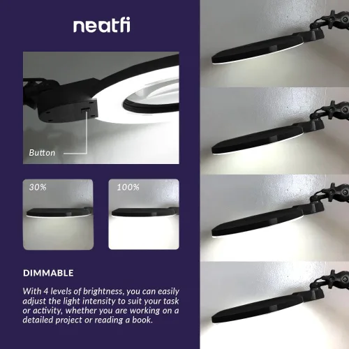 Miniatura 4 de Neatfi XL lupa LED bifocal, lente acrílica de 7 pulgadas, aumento 5D/20D, manos libres, luz regulable, 168 LEDs SMD, brazo ajustable