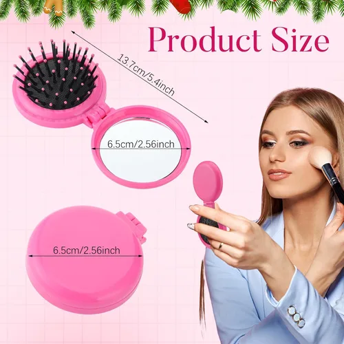 Miniatura 2 de Barydat 50 piezas de cepillo de pelo plegable de viaje con espejo, cepillo de pelo pequeño portátil a granel, mini peines compactos coloridos