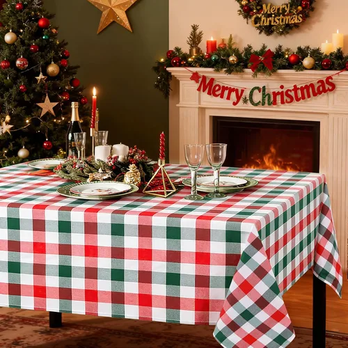 Miniatura 28 de Camino de mesa a cuadros de búfalo negro y rojo, 2 paquetes de 13 x 108 pulgadas, caminos de mesa navideños a cuadros para decoración de mesa