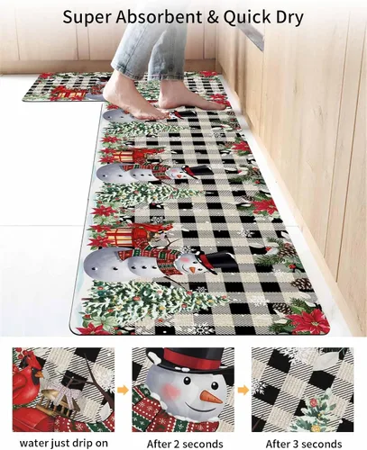 Miniatura 4 de Tapete de baño de muñeco de nieve de Navidad para bañera, antideslizante, de secado rápido y absorbente, de tierra de diatomeas, tapete de cocina