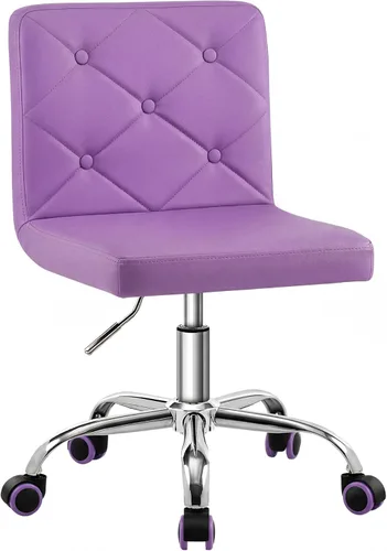 VECELO Silla de tocador de cuero PU con respaldo medio sin brazos, altura ajustable, giratoria rodante 360° para trabajo en casa y oficina Púrpura