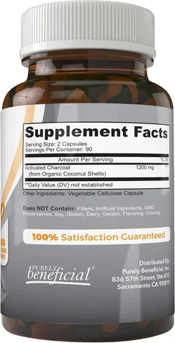 Miniatura 2 de PURELY beneficial Carbón de coco activado 1200 mg, 180 cápsulas - Pastillas para el sistema digestivo, hinchazón, vegano (1 botella)