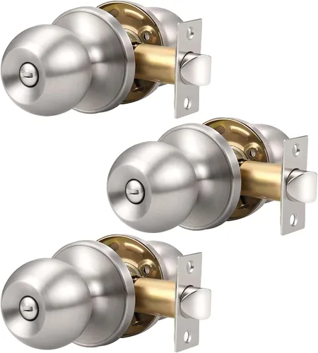 Miniatura 8 de Knobonly Paquete de 2 Pomos de Puerta de Níquel Satinado para Dormitorio/Baño Juegos de Puertas de Privacidad Herrajes Manijas de Puerta Interiores