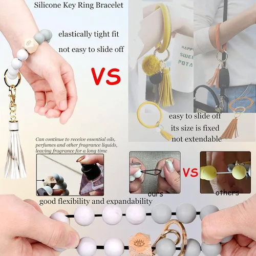 Miniatura 4 de BIHRTC - Pulserallavero para enganchar las llaves del auto, brazalete con cuentas de silicona para mujer