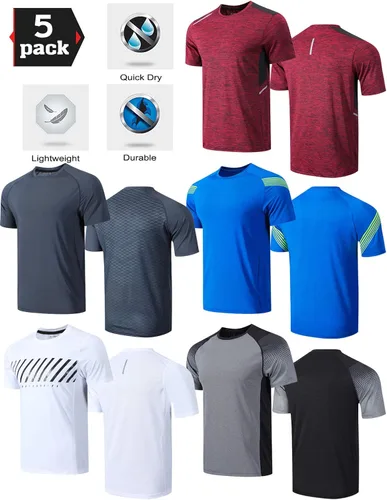 Miniatura 6 de Paquete de 5 camisetas de manga corta, con cuello redondo y de secado rápido para hombre, camisetas deportivas para correr, entrenar o ir al gimnasio