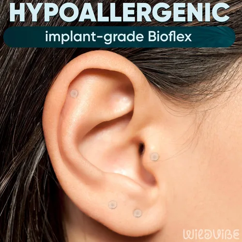 Miniatura 2 de Bioflex - Aretes transparentes para deportes, trabajo, escuela, cirugía, resonancia magnética – Piercing transparente para orejas, cartílago, hélix