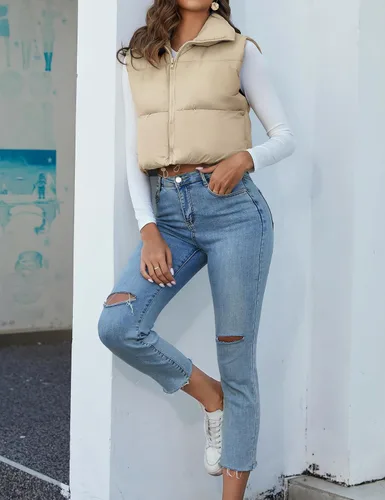 Miniatura 2 de PEHMEA Chaleco acolchado para mujer, cuello alto, ligero, sin mangas, con cremallera, chaleco de abrigo