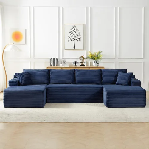 Miniatura 9 de Sofá cama modular de 134 pulgadas, sofá de nube deshuesado para sala de estar, sofá de 5 asientos en forma de U con 2 bolsillos de almacenamiento