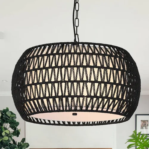 Miniatura 11 de Accesorios de iluminación de lámpara de araña de ratán estilo granja, lámpara colgante grande bohemia de 5 luces, candelabros tejidos a mano