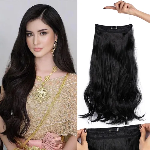 Miniatura 7 de Extensiones de cabello invisibles con halo mejorado con 3 piezas de diadema ajustable, largo, ondulado, extensiones de cabello rubio decolorado