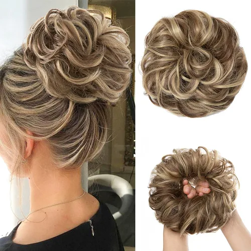 Miniatura 37 de CJL HAIR Extensiones de cabello sintético de moño desordenado, ondulado, rizado, grueso, para coleta, para mujer (rubio blanco)