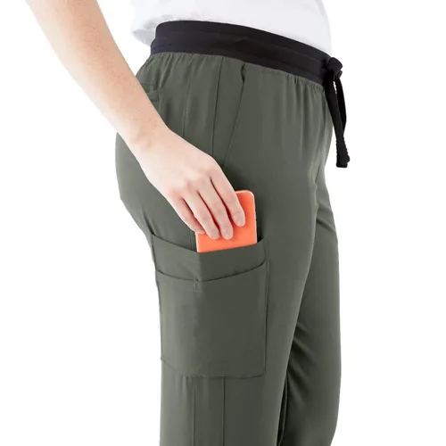 Miniatura 103 de ave. Varick - Pantalón médico de tiro medio para mujer, pierna recta, seis bolsillos, color azul caribeño, talla S