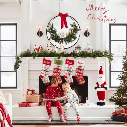 Miniatura 6 de Medias de Navidad personalizadas, 18 medias de Navidad grandes y coloridas para niños, medias grandes de piel sintética personalizadas, medias
