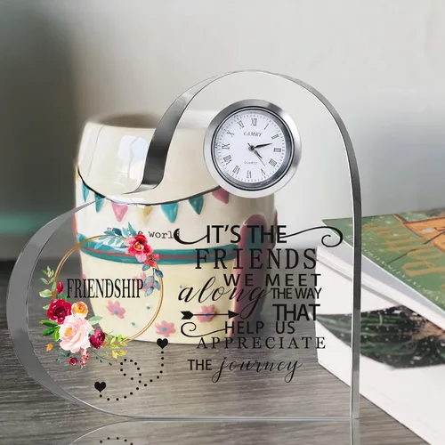 Miniatura 2 de Movdyka - Reloj de corazón de cristal con placa de regalo de amistad para mujeres y amigas Regalos únicos grabados grandes de 5.9 pulgadas