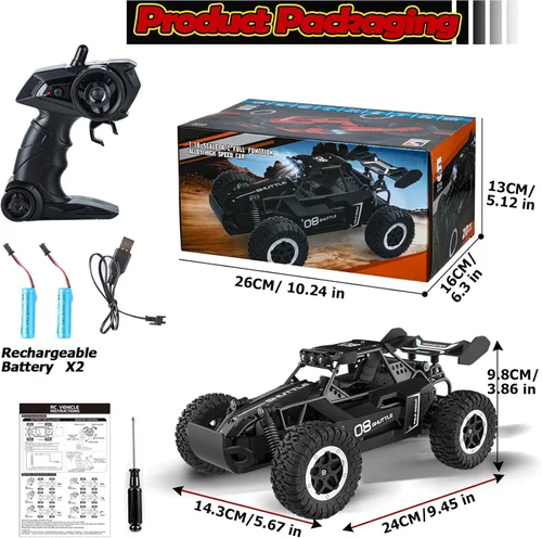 Miniatura 9 de Auto de control remoto para niños de 3, 4, 5, 6, 7+, coches RC de 20 KM/H de alta velocidad con luces LED, 2.4 GHz 2WD Monster Truck juguetes, auto