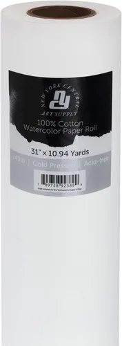 Miniatura 2 de New York Central Rollo de papel de acuarela grande para artistas, prensa en frío de 140 libras, 31 pulgadas x 10.94 yardas, 100% algodón, blanco