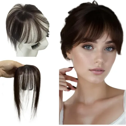 Miniatura 14 de Anemone Flequillo de cabello humano con clip para mujer, base de encaje de seda 3D, extensión de cabello natural falso para retroceder la línea