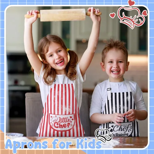 Miniatura 5 de Paquete de 3 delantales para niños para cocinar, ajustables, delantales divertidos con bolsillos para niños y niñas, pintura, hornear Kitchen