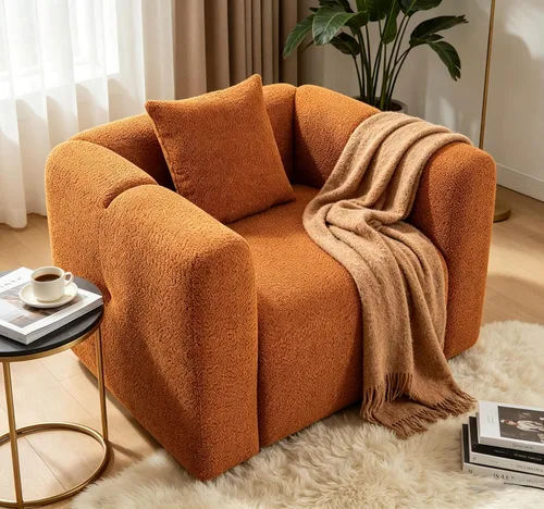 Miniatura 19 de Juegos de muebles de sala de estar VANOMi incluyen sofá de 95" y sillones de 42", sofá tapizado de bouclé extragrande con almohadas, juego de Blanco