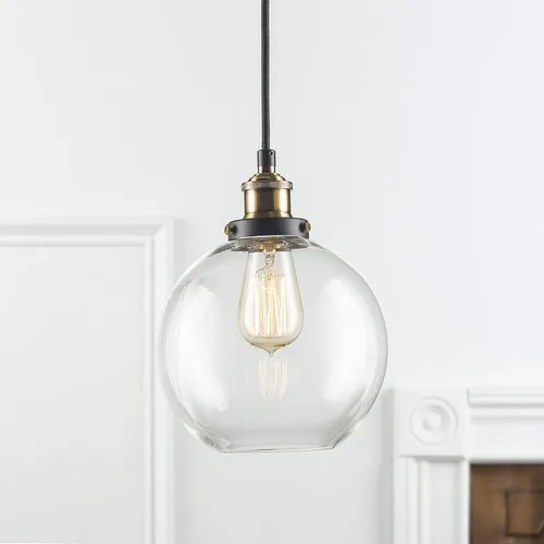 Miniatura 3 de Linea di Liara Primo - Lámpara de techo de fábrica industrial con pantalla de cristal y cordón de tela expuesta, dosel de 5 pulgadas– Downlight