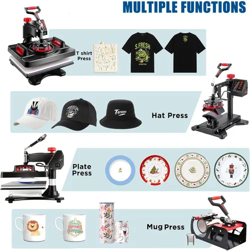 Miniatura 2 de AKEYDIY - Máquina de prensa de calor 5 en 1, máquina profesional de sublimación, 12" X 15", prensa giratoria para impresión en camisas