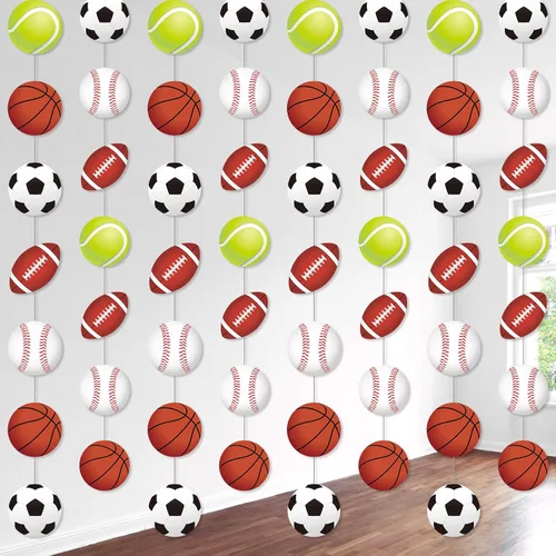 Miniatura 11 de Faccito 8 piezas de banderines de fiesta deportiva, decoraciones colgantes temáticas de deportes, guirnalda de papel para bolas de adolescentes