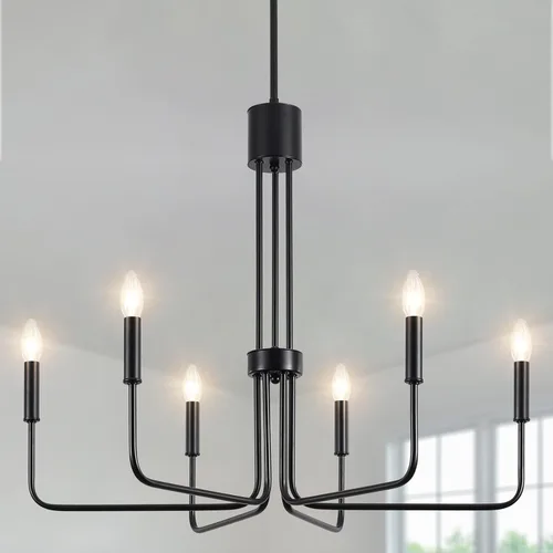 Miniatura 9 de ETONIMERR Lámpara colgante enchufable negra con luz larga de granja, lámpara colgante enchufable de 5 luces para comedor, lámpara de araña rústica