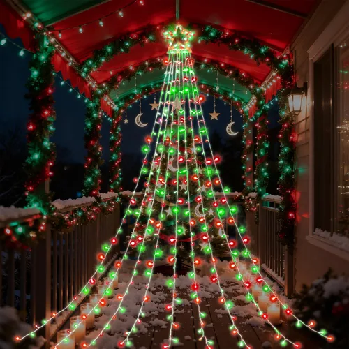 Miniatura 10 de Luces de estrella para decoración de Navidad al aire libre, 320 LED, 16.4 pies, luces de cadena para árbol de Navidad con topper de estrella