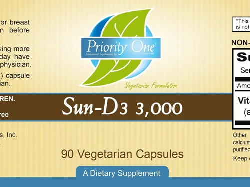 Miniatura 2 de Priority One Vitaminas Sun D3 3,000 90 Cápsulas Vegetarianas - La Forma Más Biodisponible de Vitamina D (colecalciferol).*