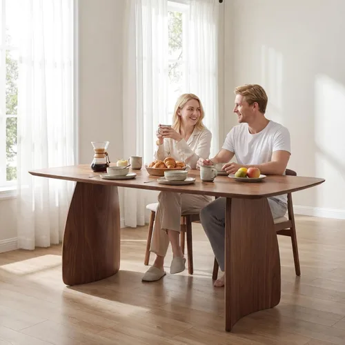 Miniatura 8 de ROCITY Mesa de comedor grande de 70 pulgadas para 6-8 personas, mesa de cocina de madera maciza con patas de madera curvas, mesa de comedor larga