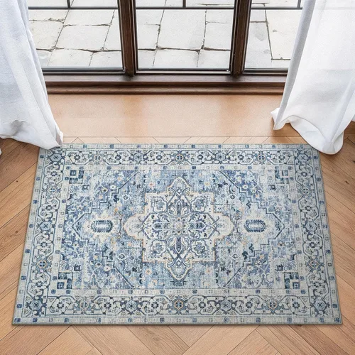 Miniatura 34 de Bloom Rugs Alfombra lavable antideslizante de 2 x 3 pies, color azul/verde/mandarina, alfombra tradicional oriental para sala de estar, dormitorio