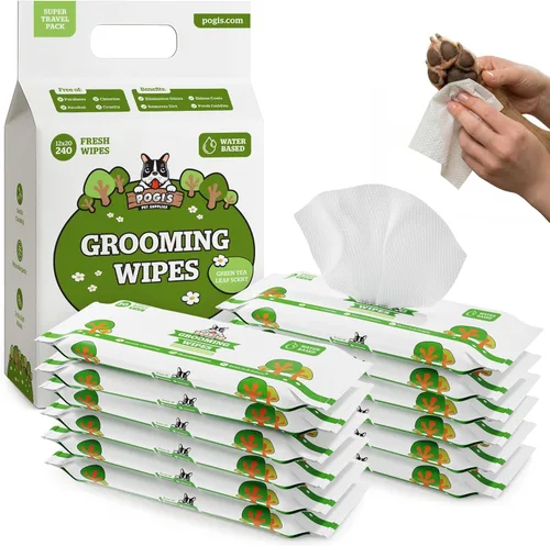 Miniatura 10 de Toallitas de aseo para perros de Pogi – Toallitas hipoalergénicas para mascotas para patas, cuerpo y trasero – Limpieza e hidratación, aroma a té
