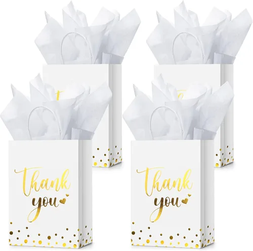 Miniatura 27 de Tinlade 30 bolsas de regalo de agradecimiento con papel de seda dorado con asa para graduación, negocios, compras, boda, ducha, regalos de fiesta
