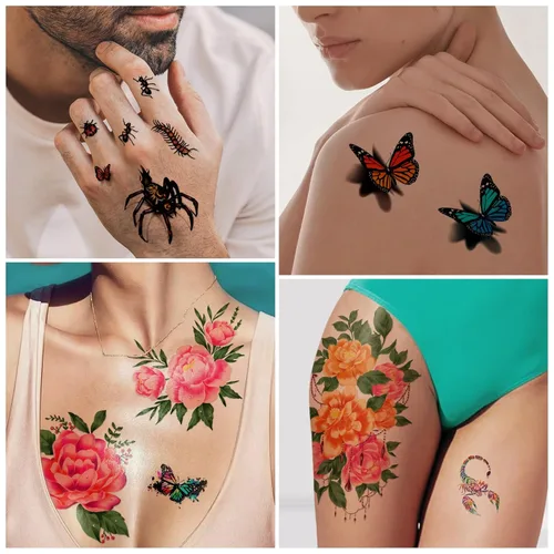 Miniatura 6 de Yazhiji 49 hojas de tatuajes temporales para mujeres y hombres 3D extra grandes, impermeables, sexy, flores, kits de tatuajes falsos Color flower
