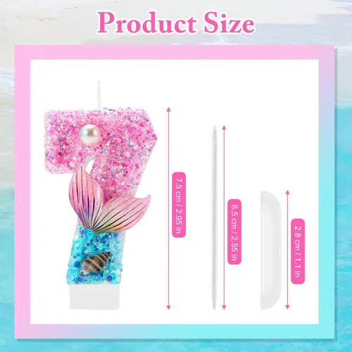 Miniatura 3 de AKURIEEY Vela de Sirena de 7º Cumpleaños Rosa Azul Números 7 Vela para Niñas Decoración de Pastel Decoraciones de Cupcakes Decoración de Fiesta